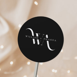 Elegant Monogram Classic Wedding Typography Round Sticker