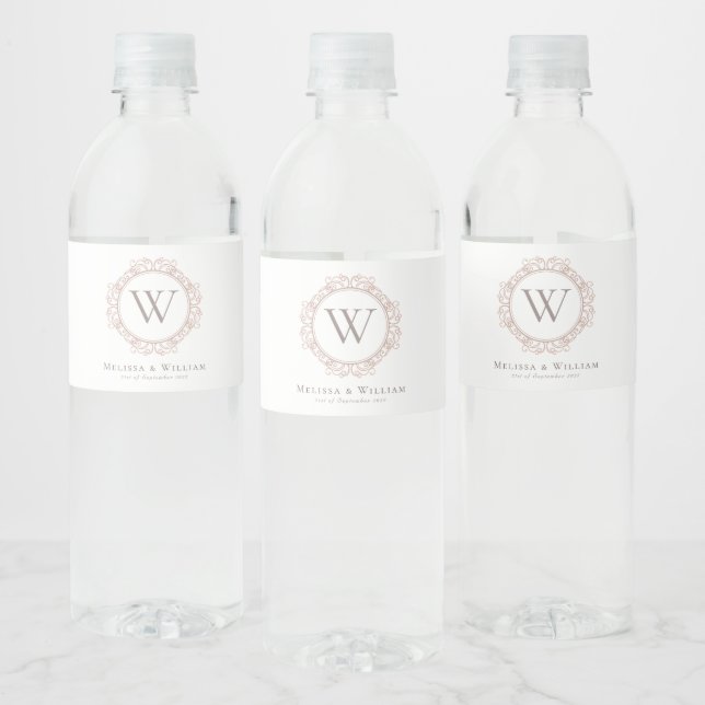 Elegant Monogram Classic Wedding Water Bottle Label (Bottles)