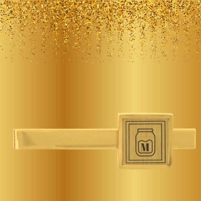 Elegant Monogram Classy Black and Gold  Finish Tie Bar (Creator Uploaded)