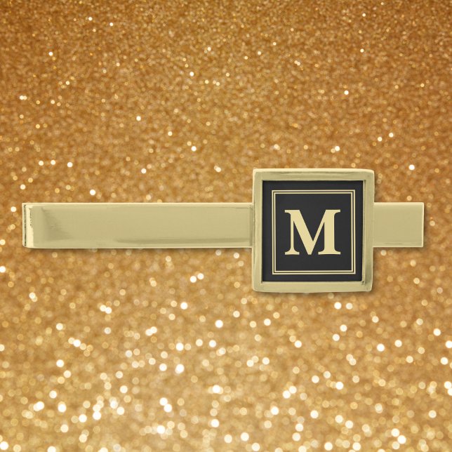 Elegant Monogram Classy Black and Gold Wedding Finish Tie Bar (Elegant Monogram Classy Black and Gold Wedding Gold Finish Tie Bar)