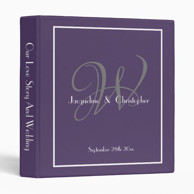 Elegant Monogram Classy Chic Dusty Purple Wedding  3 Ring Binder (Front/Spine)