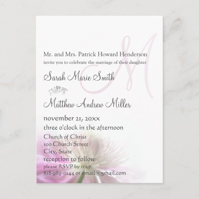Elegant Monogram Clematis Wedding Invitation (Front)