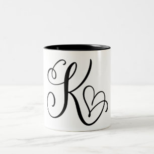 ELEGANT MONOGRAM COLOR BLACK LETTER "K" Two-Tone COFFEE MUG