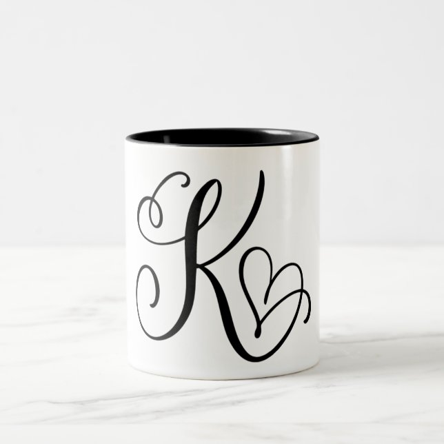 ELEGANT MONOGRAM COLOR BLACK LETTER "K"  Two-Tone COFFEE MUG (Center)