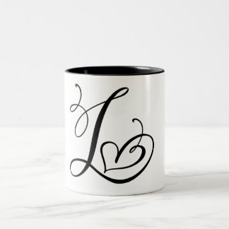 ELEGANT MONOGRAM COLOR BLACK LETTER "L" Two-Tone COFFEE MUG