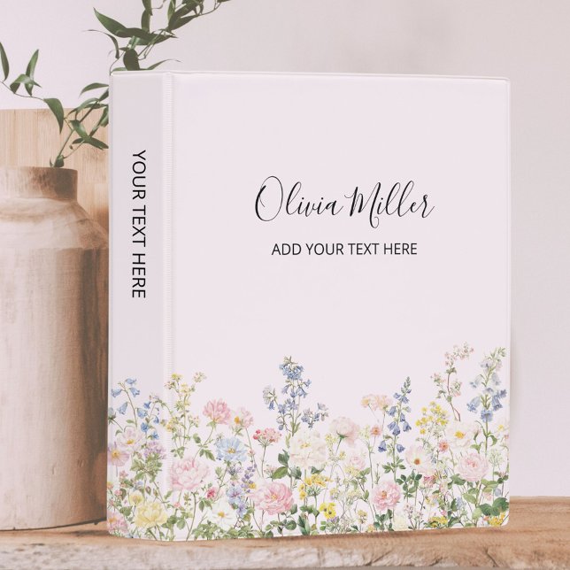 Elegant Monogram Colorful Flower Garden Floral  Mini Binder (In situ)