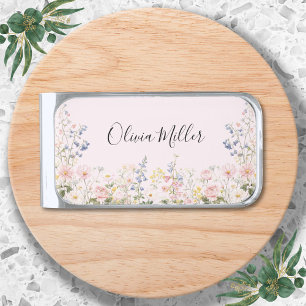 Elegant Monogram Colorful Flower Garden Floral Silver Finish Money Clip
