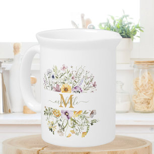 Elegant Monogram Colorful Wildflower Garden Floral Beverage Pitcher