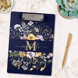 Elegant Monogram Colorful Wildflower Garden Floral Clipboard