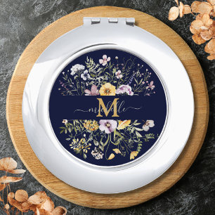 Elegant Monogram Colorful Wildflower Garden Floral Compact Mirror