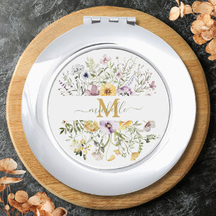 Elegant Monogram Colorful Wildflower Garden Floral Compact Mirror