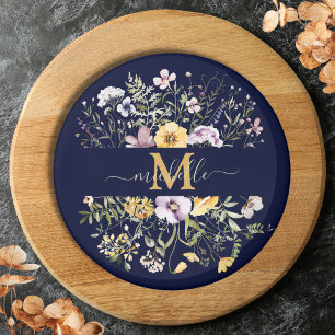 Elegant Monogram Colorful Wildflower Garden Floral Magnet