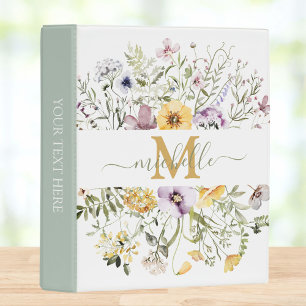 Elegant Monogram Colorful Wildflower Garden Floral Mini Binder