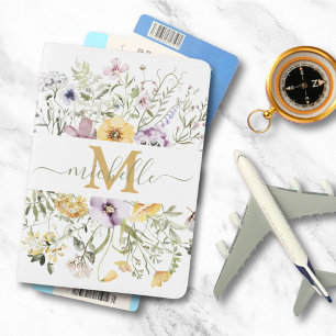 Elegant Monogram Colorful Wildflower Garden Floral Passport Holder