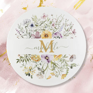 Elegant Monogram Colorful Wildflower Garden Floral Trinket Tray