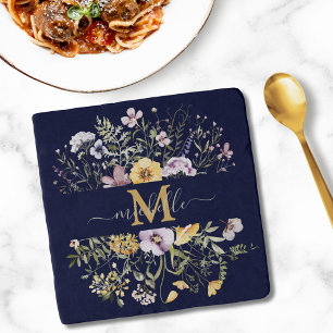 Elegant Monogram Colorful Wildflower Garden Floral Trivet
