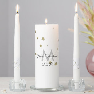 Elegant Monogram Constellation Moon Faux Gold Unity Candle Set