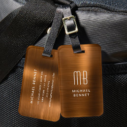 Elegant Monogram Copper Brown Brushed Metallic  Luggage Tag