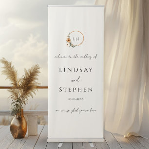 Elegant Monogram Copper Earthy Beige Wedding Retractable Banner