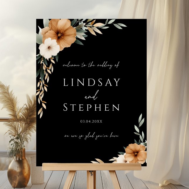 Elegant Monogram Copper Earthy Black Wedding Foam Board (Custom Elegant Monogram Copper Earthy Botanical Black Wedding Foam Board with your Names & Date)