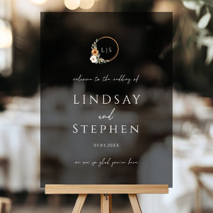 Elegant Monogram Copper Earthy Botanical Wedding Acrylic Sign