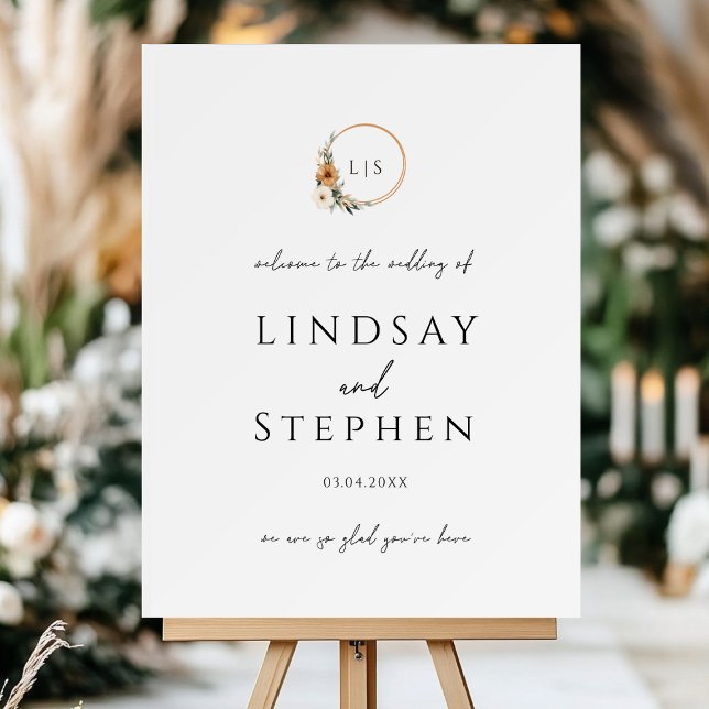 Elegant Monogram Copper Earthy Botanical Wedding Foam Board (Elegant Monogram Copper Earthy Botanical Wedding Foam Board with your Name, Date, Text.)