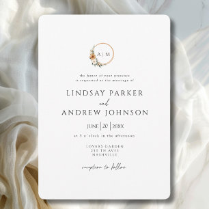 Elegant Monogram Copper Earthy Botanical Wedding Invitation