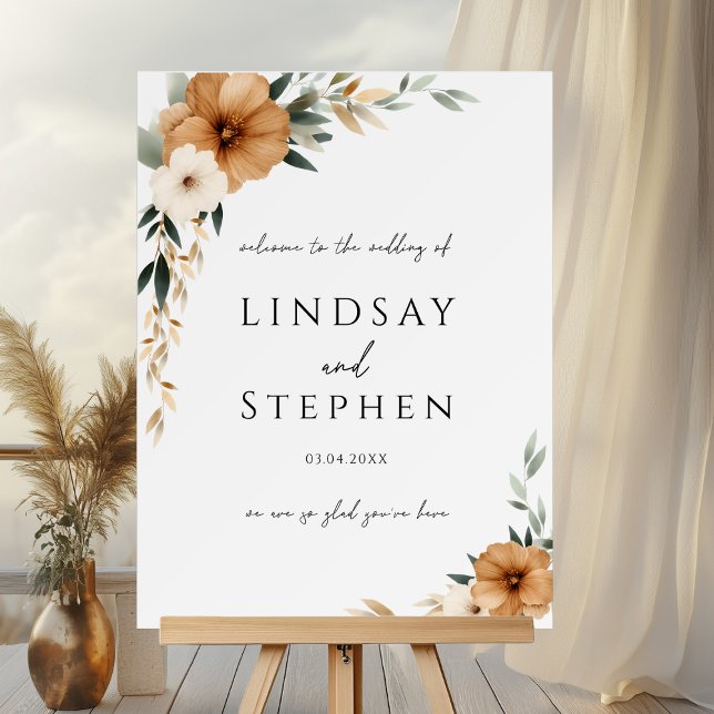 Elegant Monogram Copper Earthy White Wedding Foam Board (Custom Elegant Monogram Copper Earthy Botanical Black Wedding Foam Board with your Names & Date)