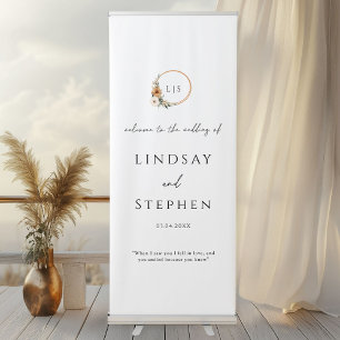 Elegant Monogram Copper Earthy White Wedding Retractable Banner
