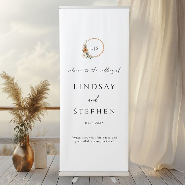 Elegant Monogram Copper Earthy White Wedding Retractable Banner (Elegant Monogram Copper Earthy White Wedding Retractable Banner)