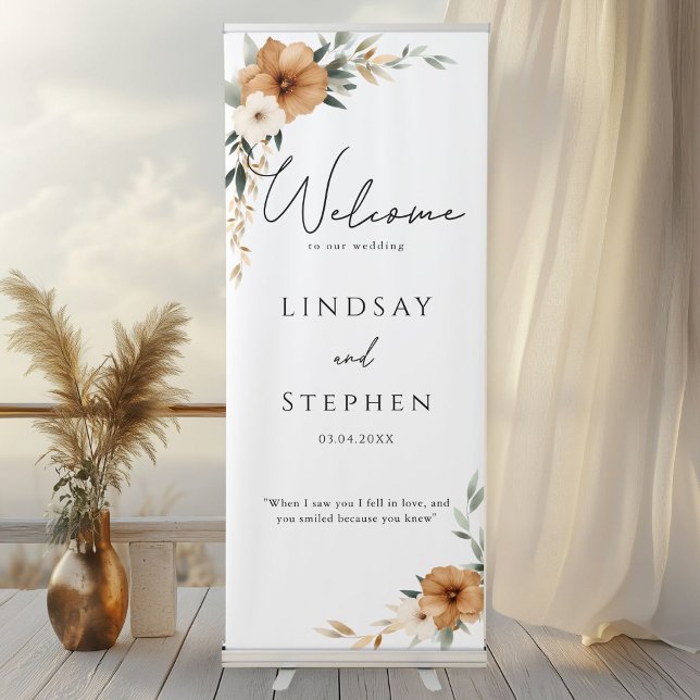 Elegant Monogram Copper Earthy White Wedding Retractable Banner (Elegant Monogram Copper Earthy White Wedding Retractable Banner)