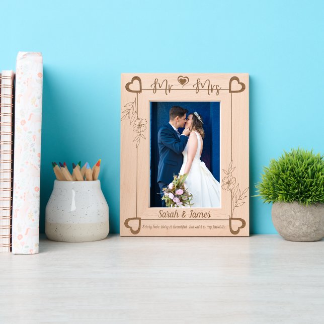 Elegant Monogram Couple Names Botanical Floral Engraved Frames (Creator Uploaded)