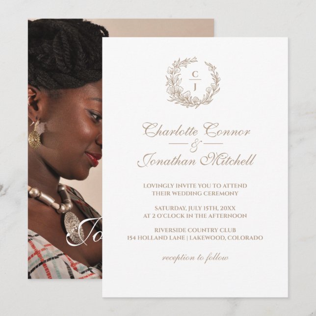  Elegant Monogram & Couple's Photo Wedding Invitation (Front/Back)
