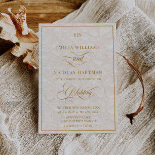 Elegant Monogram Cream Floral Wedding Invitation