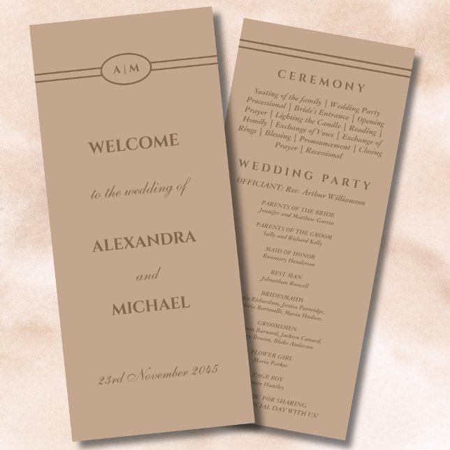 Elegant Monogram Cream Taupe Wedding Program (Creator Uploaded)