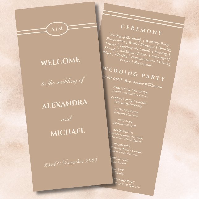 Elegant Monogram Cream Taupe Wedding Program (Creator Uploaded)