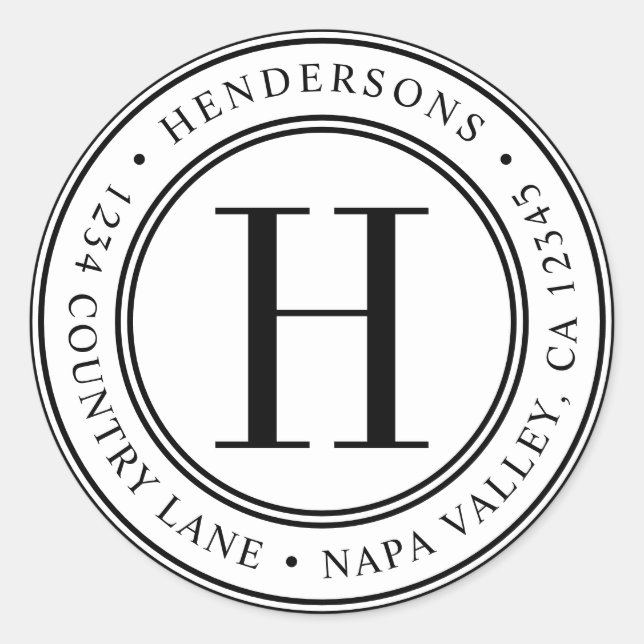Elegant Monogram | Create Your Own Return Address Classic Round Sticker (Front)