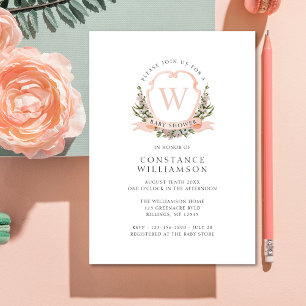 Elegant Monogram Crest Baby Shower Invitation