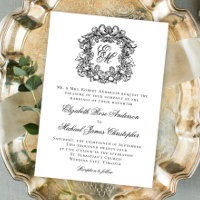 Elegant Monogram Crest Black and White Wedding