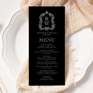 Elegant Monogram Crest Black and White Wedding Menu
