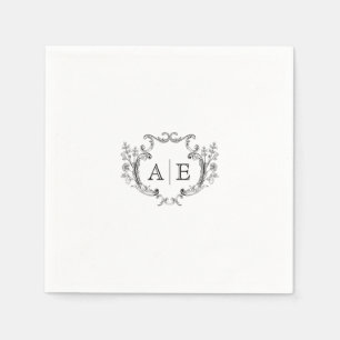 Elegant Monogram Crest Black and White Wedding  Napkins