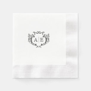 Elegant Monogram Crest Black and White Wedding Napkins