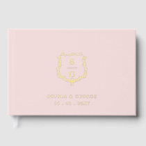 Elegant Monogram Crest Blush and Gold Wedding Foil Guest Book