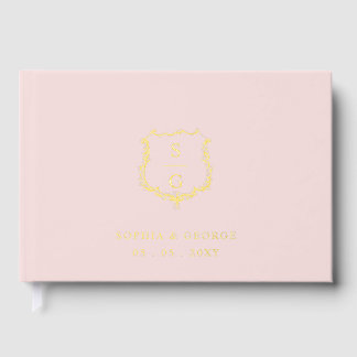 Elegant Monogram Crest Blush and Gold Wedding Foil Guest Book