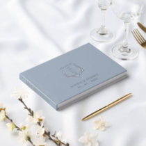 Elegant Monogram Crest Dusty Blue Silver Wedding Guest Book