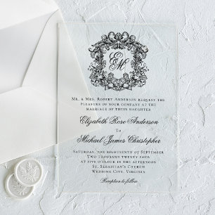 Elegant Monogram Crest Formal Wedding Acrylic Invitations
