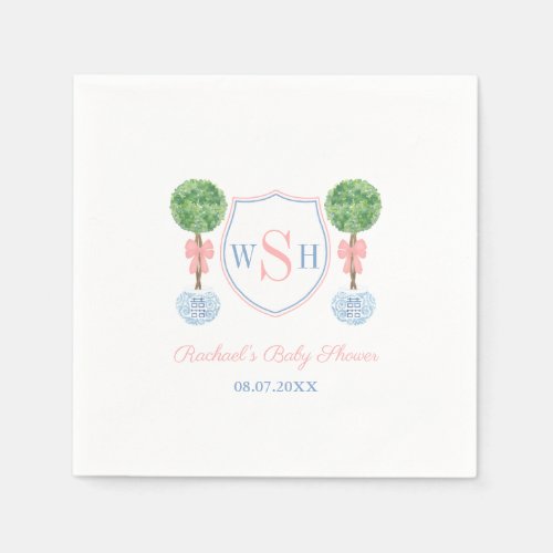 Elegant Monogram Crest Girl Baby Shower Party Napkins