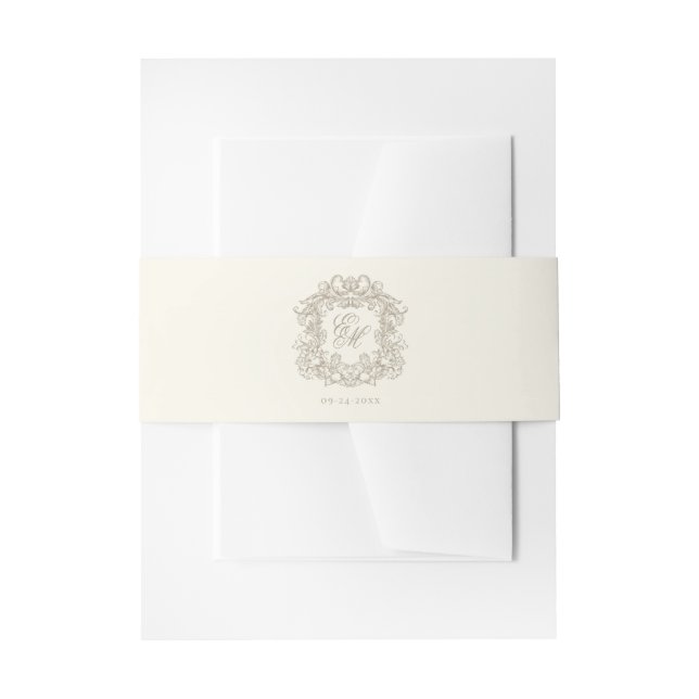 Elegant Monogram Crest Ivory Wedding  Invitation Belly Band (Front Example)