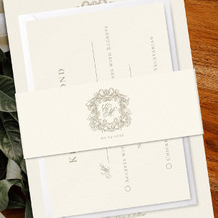Elegant Monogram Crest Ivory Wedding  Invitation Belly Band