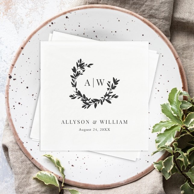 Elegant Monogram Crest Photo Botanical Wedding Napkins (Creator Uploaded)